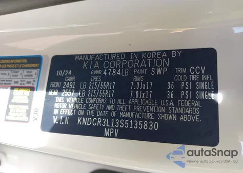 2025 Kia Niro Ev Wind z USA, uszkodzony, nr VIN KNDCR3L13S5135830